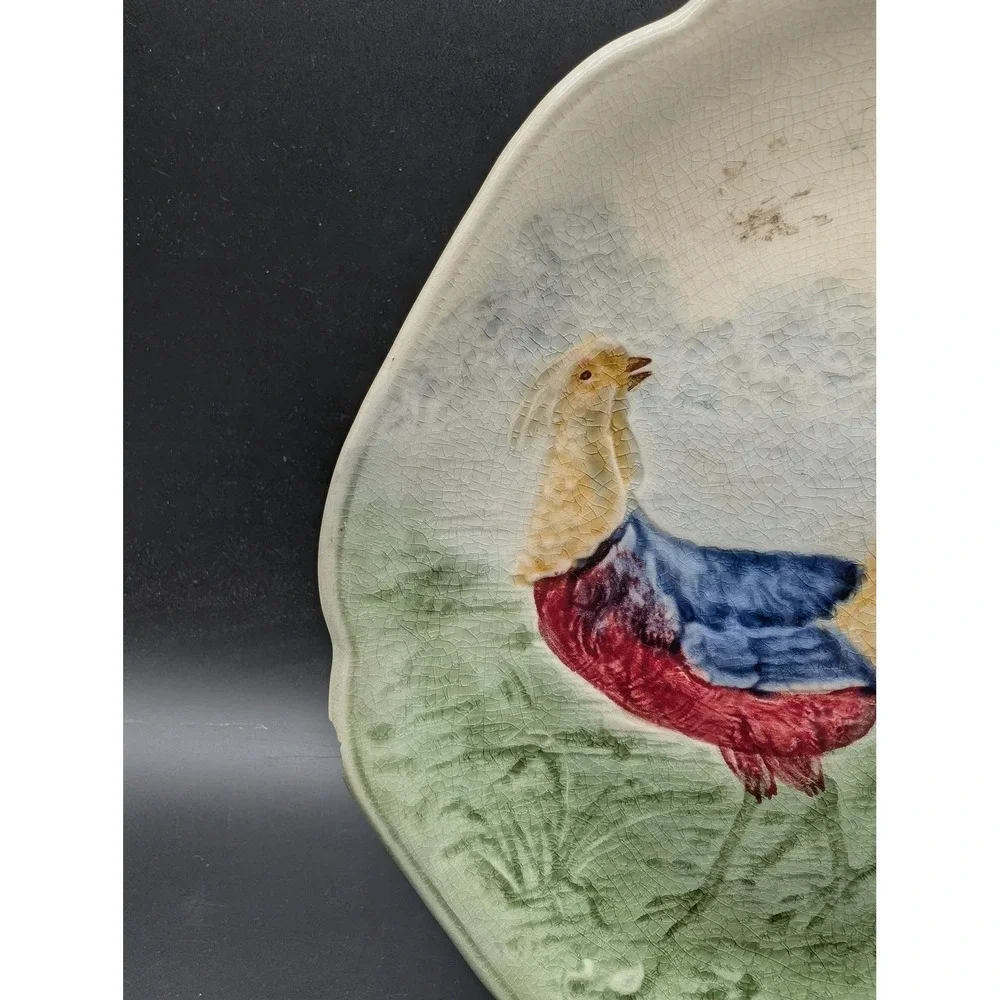 Antique Choisy-le-Roi H. Boulenger French‎ Majolica Pheasant Plate 8.5in
